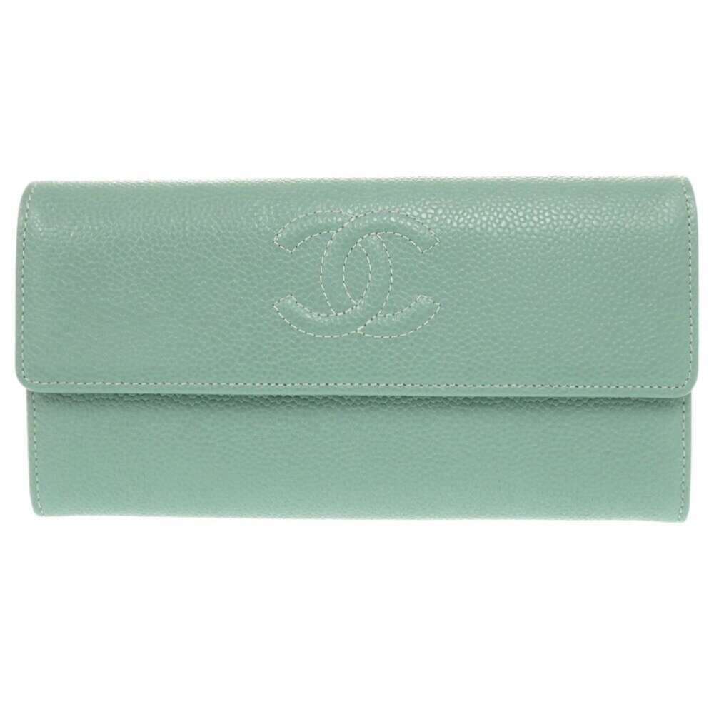 CHANEL Green Caviar Leather Logo Wallet - Picture 2 of 9